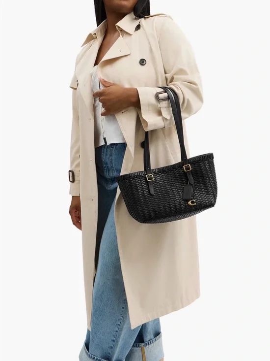 NWT Coach Black Woven Leather SwingTote with Brushed Brass Hardware - Picture 10 of 10